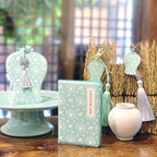 Yeokmundan Goryeo Celadon passport case with celadon inspired objects